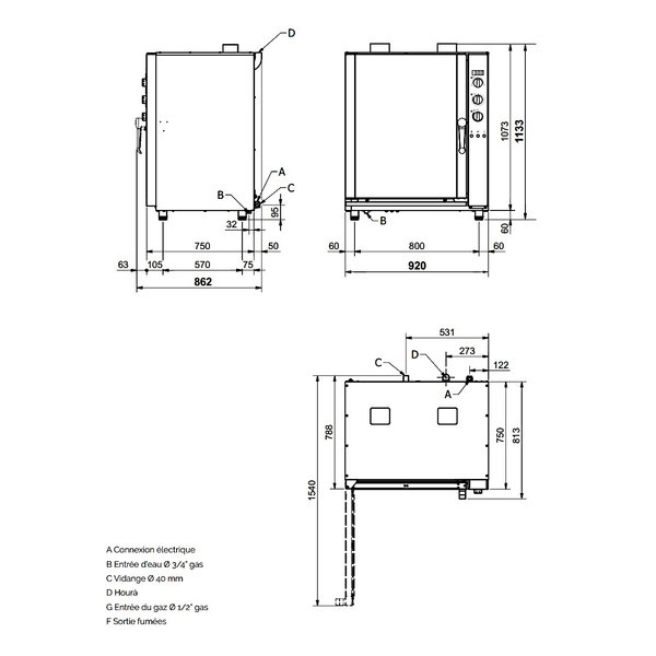 Heteluchtoven | ConvoBis | 10 Niveaus (EN/GN) | Gas | 50°C/270°C | 0.6kW (230V) | Bevochtiging (Automatisch) | 920x810x1140(h)mm
