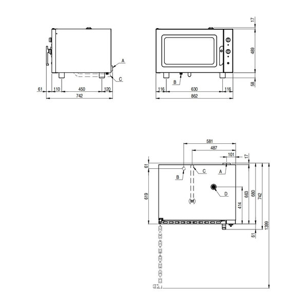 Heteluchtoven | DeliceLine | 4 Niveaus (EN600x400) | Elektrisch | 50°C/270°C | 3.6kW (230V) | Bevochtiging (Handmatig) | 865x685x565(h)mm