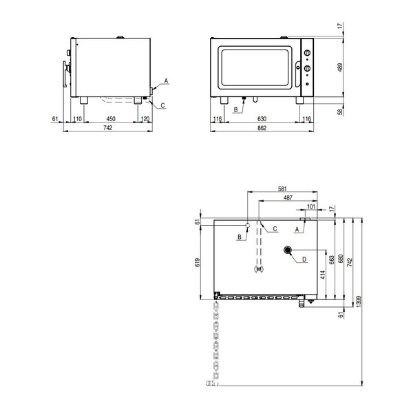 Hetelucht-/Stoomoven | SIMPLY | 4 Niveaus (EN/GN) | Elektrisch | 50°C/270°C | 6.5kW (400V) | Bevochtiging (Automatisch) | 865x685x565(h)mm
