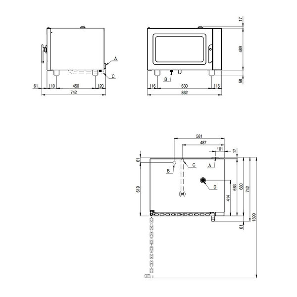 Hetelucht-/Stoomoven | DIGITAL | 4 Niveaus (EN/GN) | Elektrisch | 30°C/270°C | 6.5kW (400V) | Bevochtiging (Automatisch) | 865x685x565(h)mm