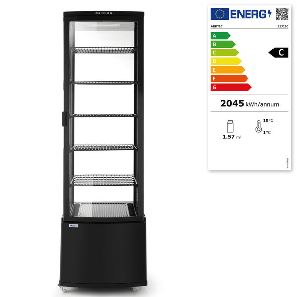 Koelvitrine | 270L | Zwart | +2°C/+8°C | 6 Niveaus | Wielen (Geremd) | 556x526x1913(h)mm