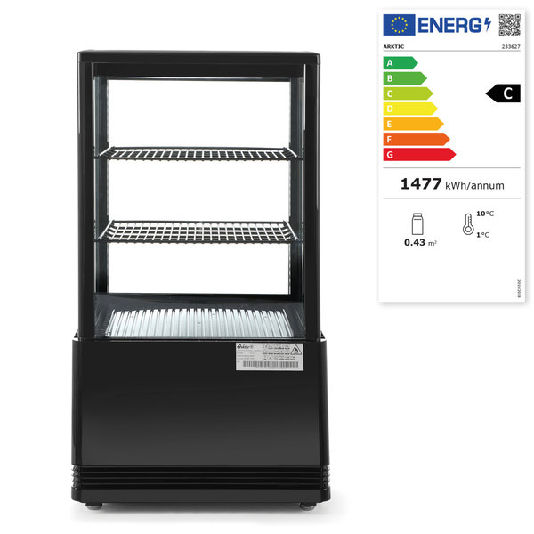Koelvitrine | 58L | Zwart | +2°C/+6°C | 3 Niveaus | 452x406x816(h)mm