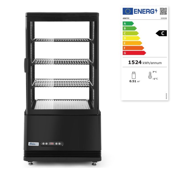 Koelvitrine | 68L | Zwart | +2°C/+6°C | 4 Niveaus | 452x406x891(h)mm