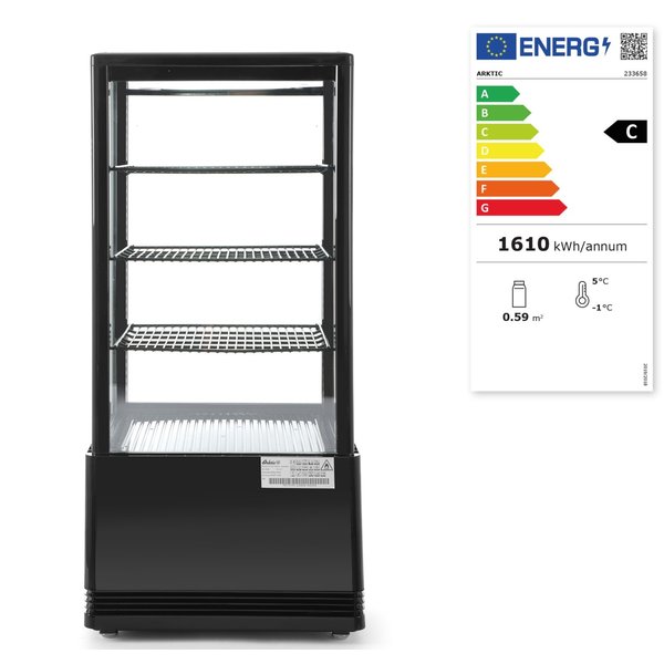 Koelvitrine | 78L | Zwart | +2°C/+6°C | 4 Niveaus | 452x406x966(h)mm