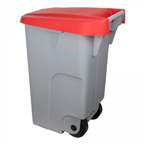 Rolcontainer | Kunststof (Grijs/Rood) | 85L | Klapdeksel | Wielen | 420x570x760(h)mm