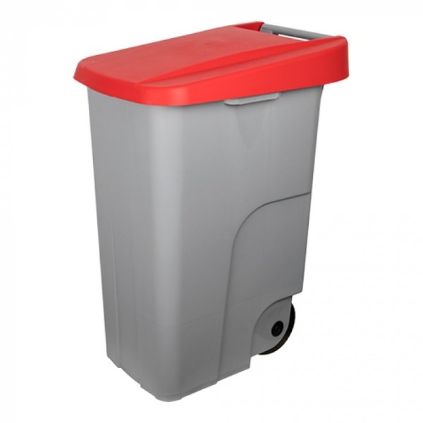 Rolcontainer | Kunststof (Grijs/Rood) | 85L | Klapdeksel | Wielen | 420x570x760(h)mm