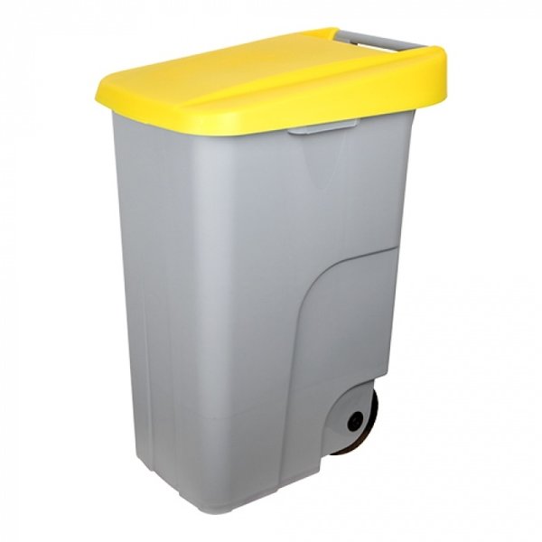 Rolcontainer | Kunststof (Grijs/Geel) | 85L | Klapdeksel | Wielen | 420x570x760(h)mm