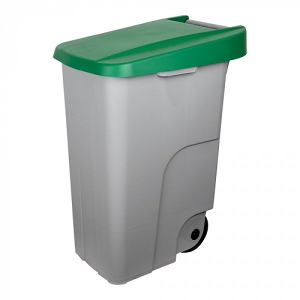 Rolcontainer | Kunststof (Grijs/Groen) | 85L | Klapdeksel | Wielen | 420x570x760(h)mm