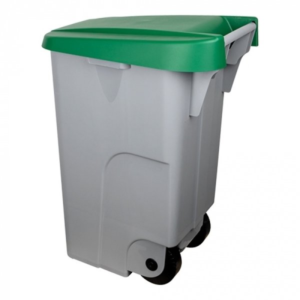 Rolcontainer | Kunststof (Grijs/Groen) | 85L | Klapdeksel | Wielen | 420x570x760(h)mm