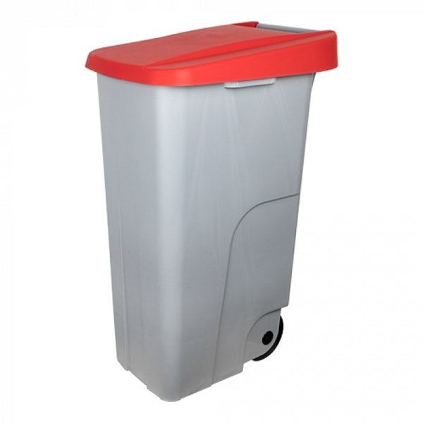Rolcontainer | Kunststof (Grijs/Rood) | 110L | Klapdeksel | Wielen | 420x570x880(h)mm