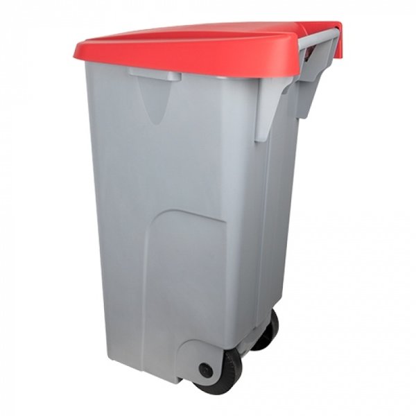 Rolcontainer | Kunststof (Grijs/Rood) | 110L | Klapdeksel | Wielen | 420x570x880(h)mm