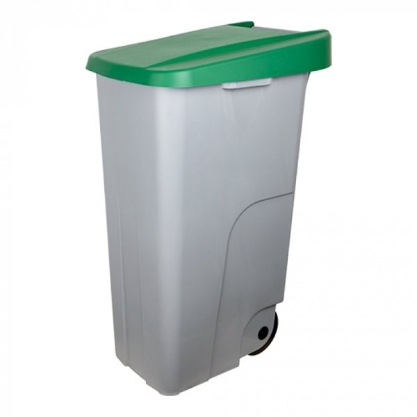 Rolcontainer | Kunststof (Grijs/Groen) | 110L | Klapdeksel | Wielen | 420x570x880(h)mm