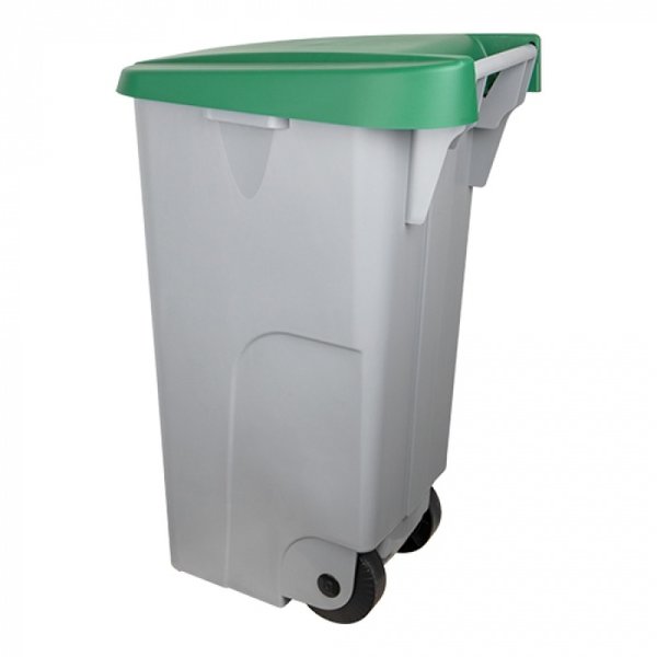 Rolcontainer | Kunststof (Grijs/Groen) | 110L | Klapdeksel | Wielen | 420x570x880(h)mm