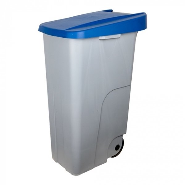 Rolcontainer | Kunststof (Grijs/Blauw) | 110L | Klapdeksel | Wielen | 420x570x880(h)mm