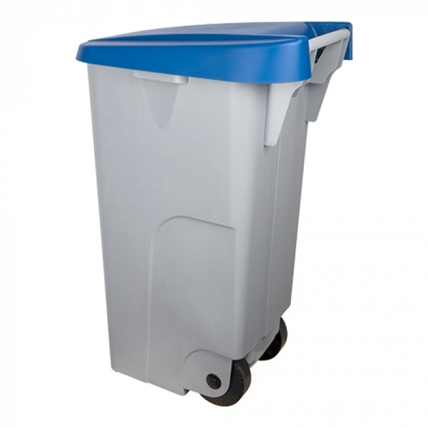 Rolcontainer | Kunststof (Grijs/Blauw) | 110L | Klapdeksel | Wielen | 420x570x880(h)mm
