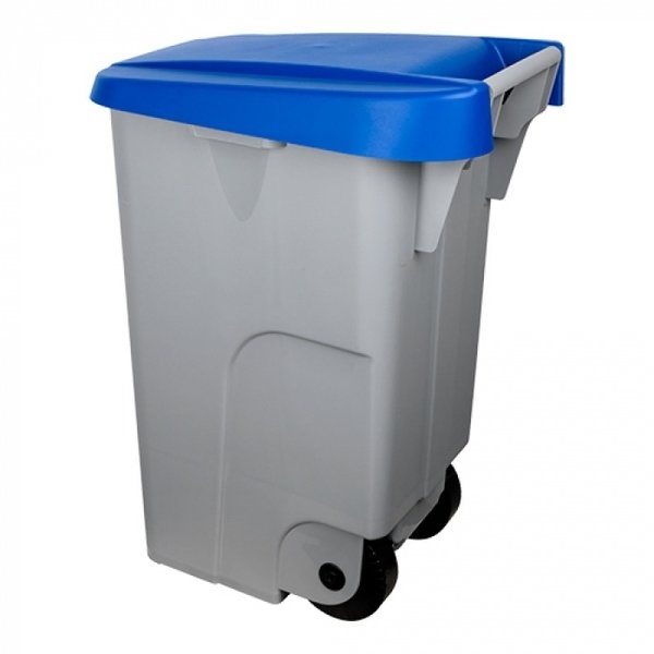 Rolcontainer | Kunststof (Grijs/Blauw) | 85L | Klapdeksel | Wielen | 420x570x760(h)mm