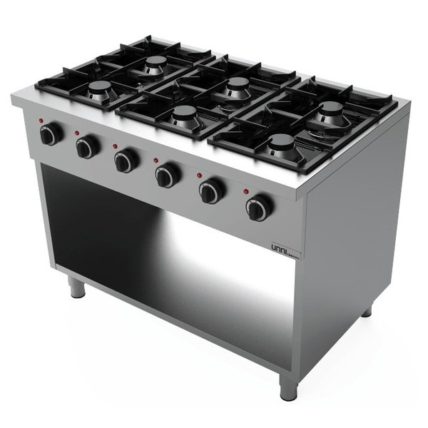 Gasfornuis | 6 Branders (6x 6.5kW) | Open Onderkast | 1100x700x850(h)mm