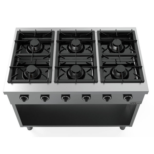 Gasfornuis | 6 Branders (6x 6.5kW) | Open Onderkast | 1100x700x850(h)mm