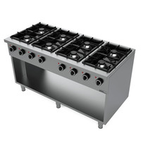 UNNI-COOKING Gasfornuis | Open Onderstel | 8 Kookpunten (8x 6.5kW) | 1460x700x850/900(h)mm