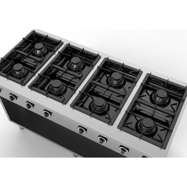 Gasfornuis | 8 Branders (8x 6.5kW) | Open Onderkast | 1460x700x850(h)mm
