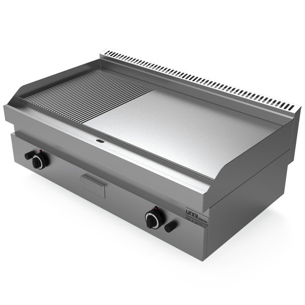 Bak-/Grillplaat | 650 SERIE | Gas | Glad/Gegroefd Oppervlak 1100x550 (RVS) | 80°C/300°C | 12kW | Piëzo Ontsteking | 1100x650x300/540(h)mm