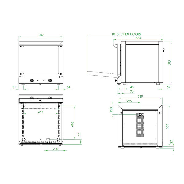 Heteluchtoven | 4 Niveaus (435x350) | Elektrisch | 50°C/280°C | 3.15kW (230V) | 589x660x580(h)mm