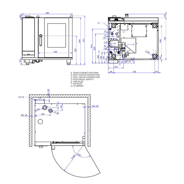 Hetelucht-/Stoomoven | EVOLUTION | 6 Niveaus (1/1 GN) | Gas | 30°C/300°C | 12kW/1.2kW (230V) | Bevochtiging (Automatisch) | Zelfreiniging | 824x898x846(h)mm