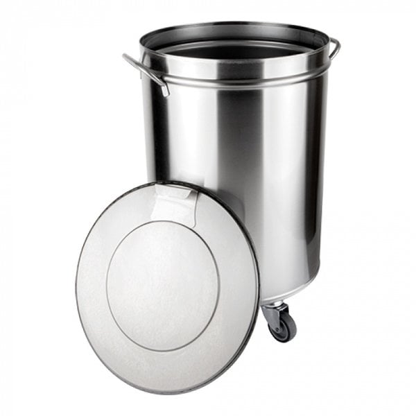 Afvalbak | RVS (Geborsteld) | 54L | Los Deksel | Wielen | Ø400x600(h)mm