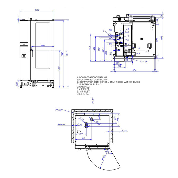 Hetelucht-/Stoomoven | EVOLUTION | 20 Niveaus (1/1 GN) | Gas | 30°C/300°C | 36kW/2.4kW (230V) | Bevochtiging (Automatisch) | Zelfreiniging | 964x930x1870(h)mm