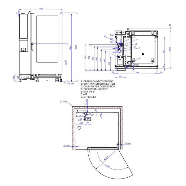 Hetelucht-/Stoomoven | EVOLUTION | 20 Niveaus (2/1 GN) | Gas | 30°C/300°C | 65kW/2.4kW (230V) | Bevochtiging (Automatisch) | Zelfreiniging | 1074x1162x1870(h)mm