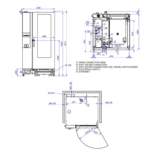 Hetelucht-/Stoomoven | EVOLUTION | 20 Niveaus (1/1 GN) | Elektrisch | 30°C/300°C | 38.4kW (400V) | Bevochtiging (Automatisch) | Zelfreiniging | 929x964x1841(h)mm