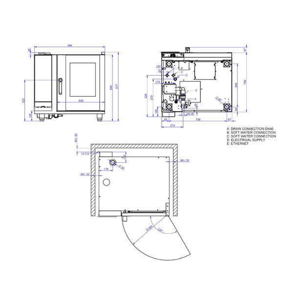 Hetelucht-/Stoomoven | EVOLUTION | 6 Niveaus (1/1 GN) | Elektrisch | 30°C/300°C | 10.2kW (400V) | Bevochtiging (Automatisch) | Zelfreiniging | 898x817x846(h)mm
