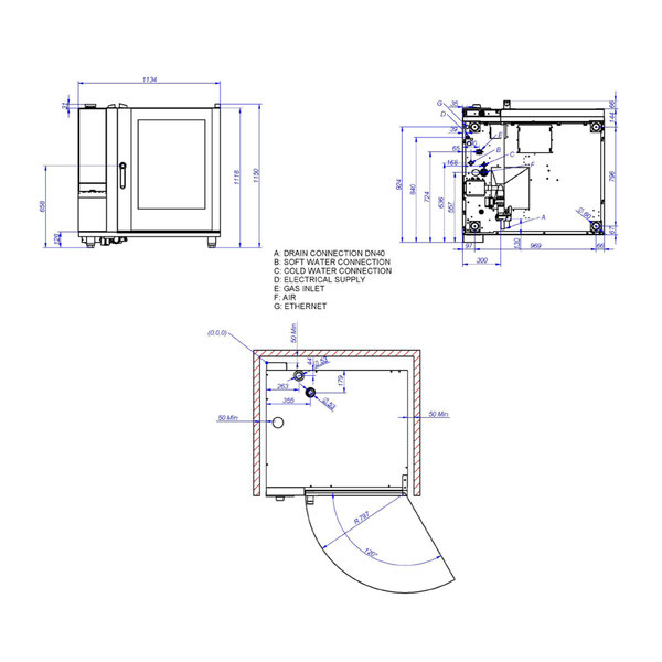 Hetelucht-/Stoomoven | EVOLUTION | 10 Niveaus (2/1 GN) | Gas | 30°C/300°C | 35kW/1.2kW (230V) | Bevochtiging (Automatisch) | Zelfreiniging | 1063x1130x1150(h)mm