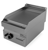 UNNI-COOKING Bak-/Grillplaat | Gas | Gegroefd Oppervlak 400x550mm (RVS) | 80°C/300°C | 5.7kW | Piëzo Ontsteking | 400x650x300/540(h)mm