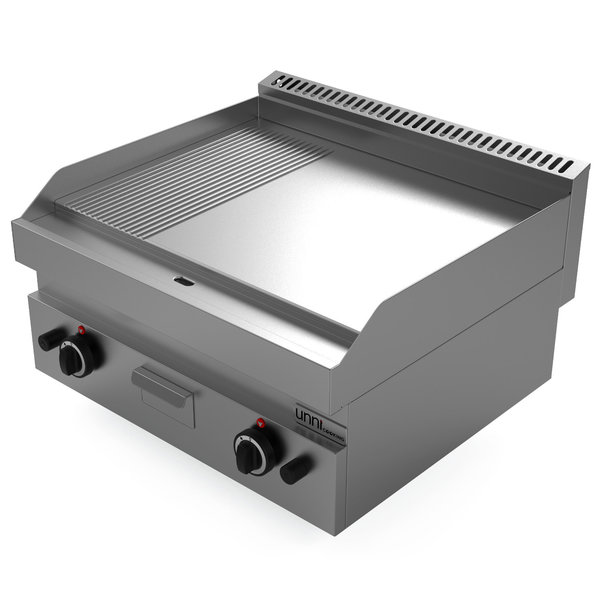 Bak-/Grillplaat | 650 SERIE | Gas | Glad/Gegroefd Oppervlak 700x550 (RVS) | 80°C/300°C | 11.5kW | Piëzo Ontsteking | 700x650x300/540(h)mm