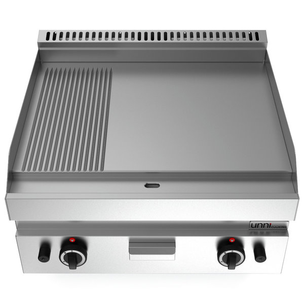 Bak-/Grillplaat | 650 SERIE | Gas | Glad/Gegroefd Oppervlak 700x550 (RVS) | 80°C/300°C | 11.5kW | Piëzo Ontsteking | 700x650x300/540(h)mm