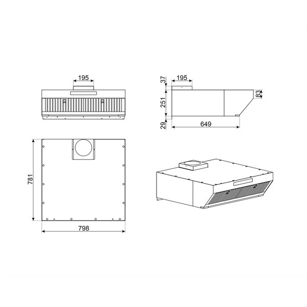 Afzuigkap | SMEG ALFA EN600x400 Heteluchtovens | 900m³/u. | 0.33kW (230V) |  798x781x251(h)mm
