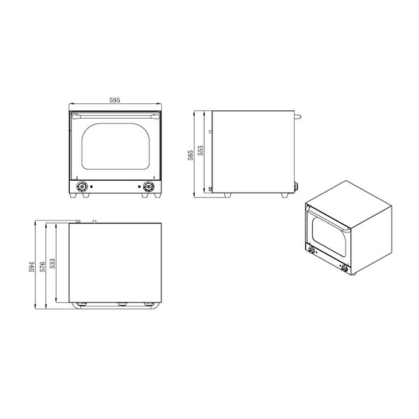 Heteluchtoven | TERNI | 4 Niveaus (435x315) | Elektrisch | 60°C/300°C | 2.67kW (230V) | 595x600x580(h)mm
