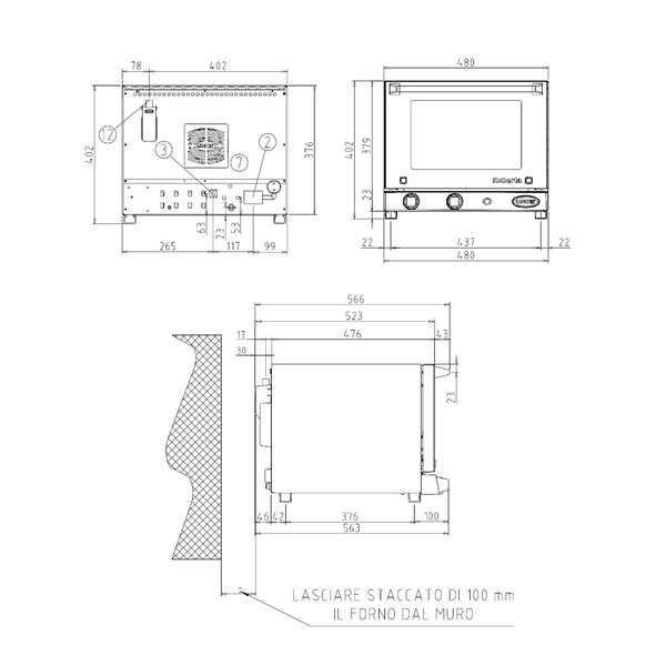 Heteluchtoven | LineMicro | 3 Niveaus (342x242) | Elektrisch | 80°C/260°C | 2.7kW (230V) | 480x523x402(h)mm
