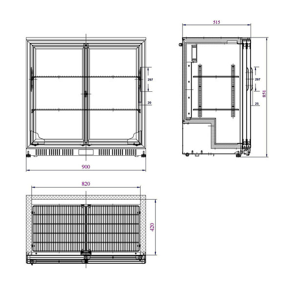 Barkoelkast | 198L | Zwart | 0°C/+10°C | Statisch + Ventilator | 900x520x850(h)mm