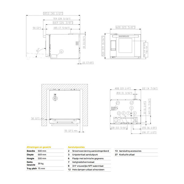 Heteluchtoven | BakerLux SHOP.Pro | 4 Niveaus (460x330) | Elektrisch | 30°C/260°C | 3.5kW (230V) | Bevochtiging (Automatisch) | Touchscreen | 600x669x500(h)mm