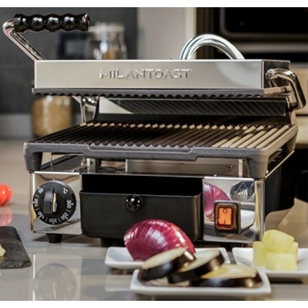 Contact-/Paninigrill | Enkel | Gegroefd Oppervlak 290x250 (Gietijzer) | 50°C/300°C | 1.73kW (230V) | 320x380x170(h)mm