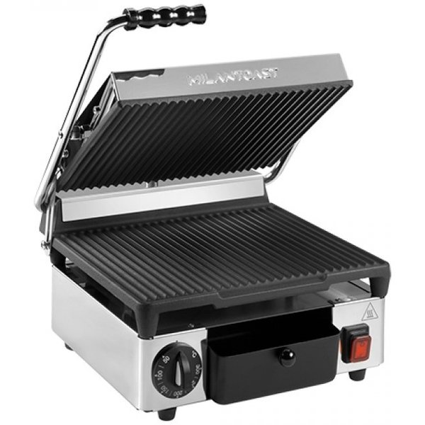 Contact-/Paninigrill | Enkel | Gegroefd Oppervlak 290x250 (Gietijzer) | 50°C/300°C | 1.73kW (230V) | 320x380x170(h)mm