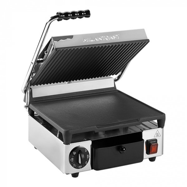 Contact-/Paninigrill | Enkel | Glad/Gegroefd Oppervlak 290x250 (Gietijzer) | 50°C/300°C | 1.73kW (230V) | 320x380x170(h)mm