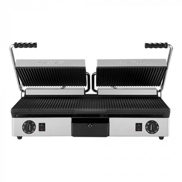 Contact-/Paninigrill | Dubbel | Gegroefd Oppervlak 610x250 (Gietijzer) | 50°C/300°C | 3.5kW (230V) | 640x380x170(h)mm