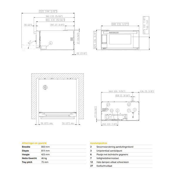 Heteluchtoven | BakerLux SHOP.Pro | 3 Niveaus (EN600x400) | Elektrisch | 30°C/260°C | 3.5kW (230V) | Touchscreen | 800x811x425(h)mm