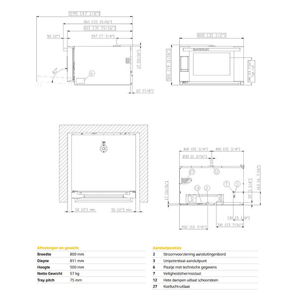 Heteluchtoven | BakerLux SHOP.Pro | 4 Niveaus (EN600x400) | Elektrisch | 30°C/260°C | 6.9kW (400V) | Touchscreen | 800x811x500(h)mm