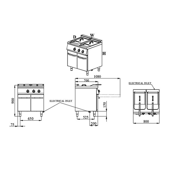Friteuse | BASE 700 | Elektrisch | 10+10L | 0°C/180°C | 15kW (400V) | Aftapkranen | 800x700x900(h)mm