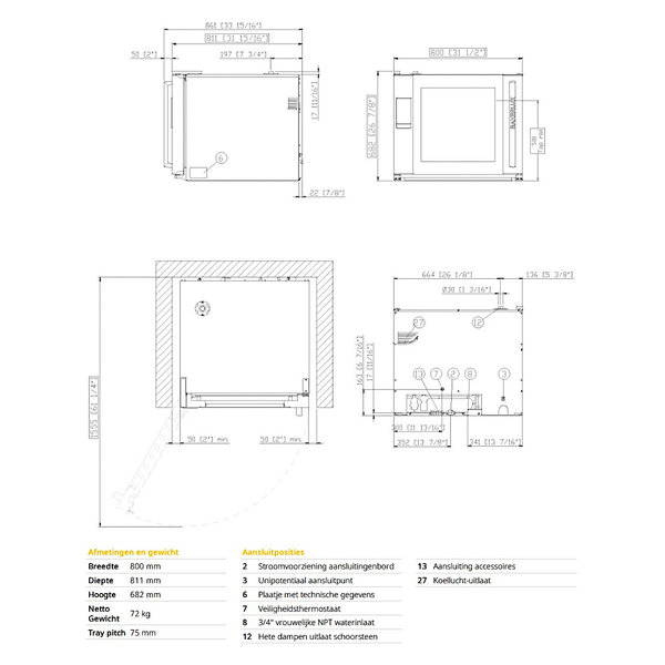 Heteluchtoven | BakerLux SHOP.Pro | 6 Niveaus (EN600x400) | Elektrisch | 30°C/260°C | 10.1kW (400V) | Bevochtiging (Automatisch) | Touchscreen | 800x811x682(h)mm