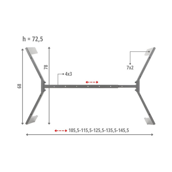 Tafelonderstel | MODUS | Metaal | Grijs | Breedte Verstelbaar (1055-1455mm) | 1055-1455x780x725(h)mm